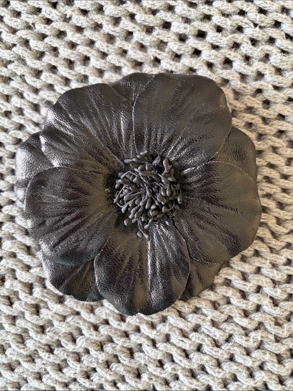 Black Leather Flower Brooch Pin